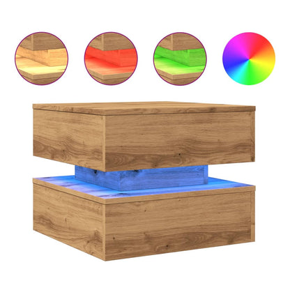 Salontafel met LED-verlichting 50x50x40cm artisanaal eikenkleur
