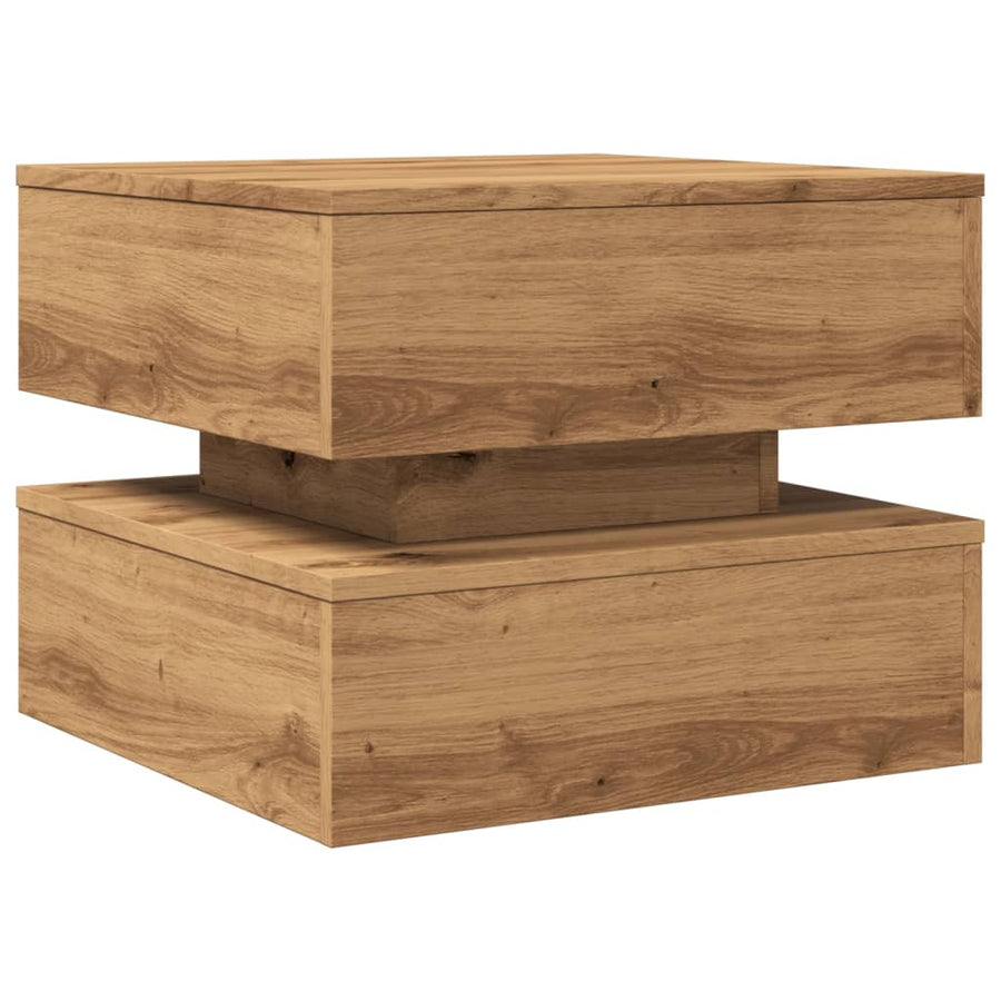 Salontafel met LED-verlichting 50x50x40cm artisanaal eikenkleur