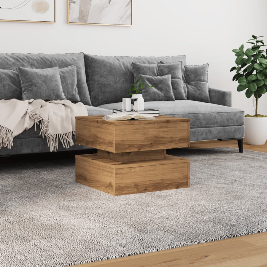 Salontafel met LED-verlichting 50x50x40cm artisanaal eikenkleur