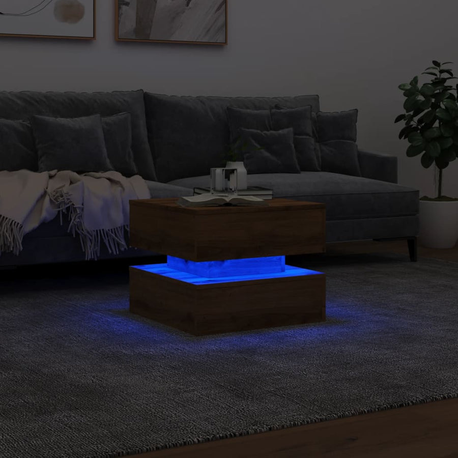 Salontafel met LED-verlichting 50x50x40cm artisanaal eikenkleur