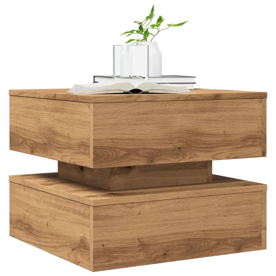 Salontafel met LED-verlichting 50x50x40cm artisanaal eikenkleur