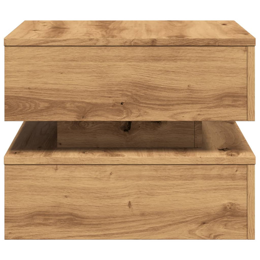 Salontafel met LED-verlichting 50x50x40cm artisanaal eikenkleur