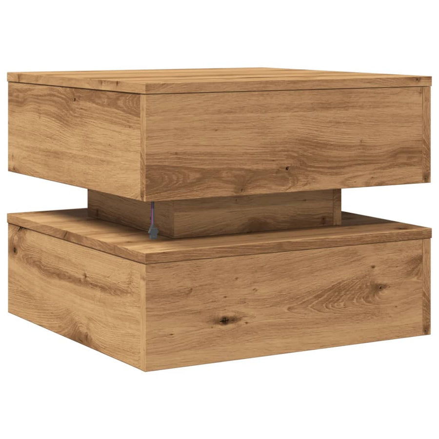 Salontafel met LED-verlichting 50x50x40cm artisanaal eikenkleur