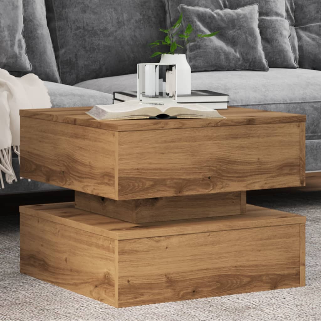 Salontafel met LED-verlichting 50x50x40cm artisanaal eikenkleur