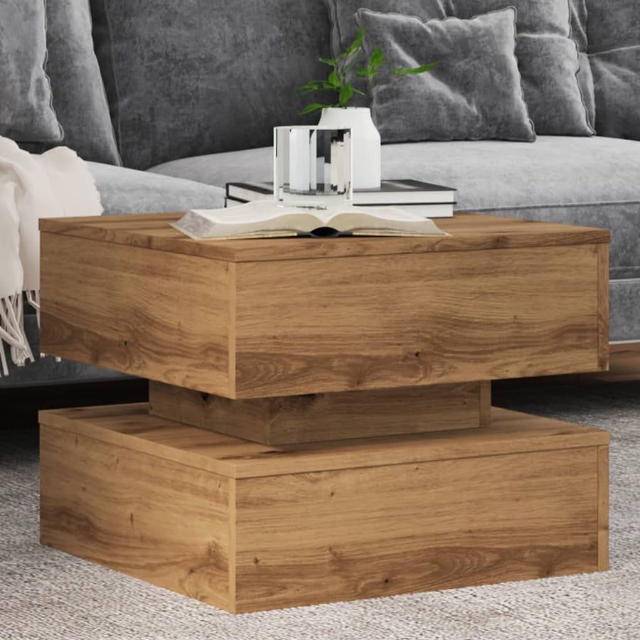Salontafel met LED-verlichting 50x50x40cm artisanaal eikenkleur