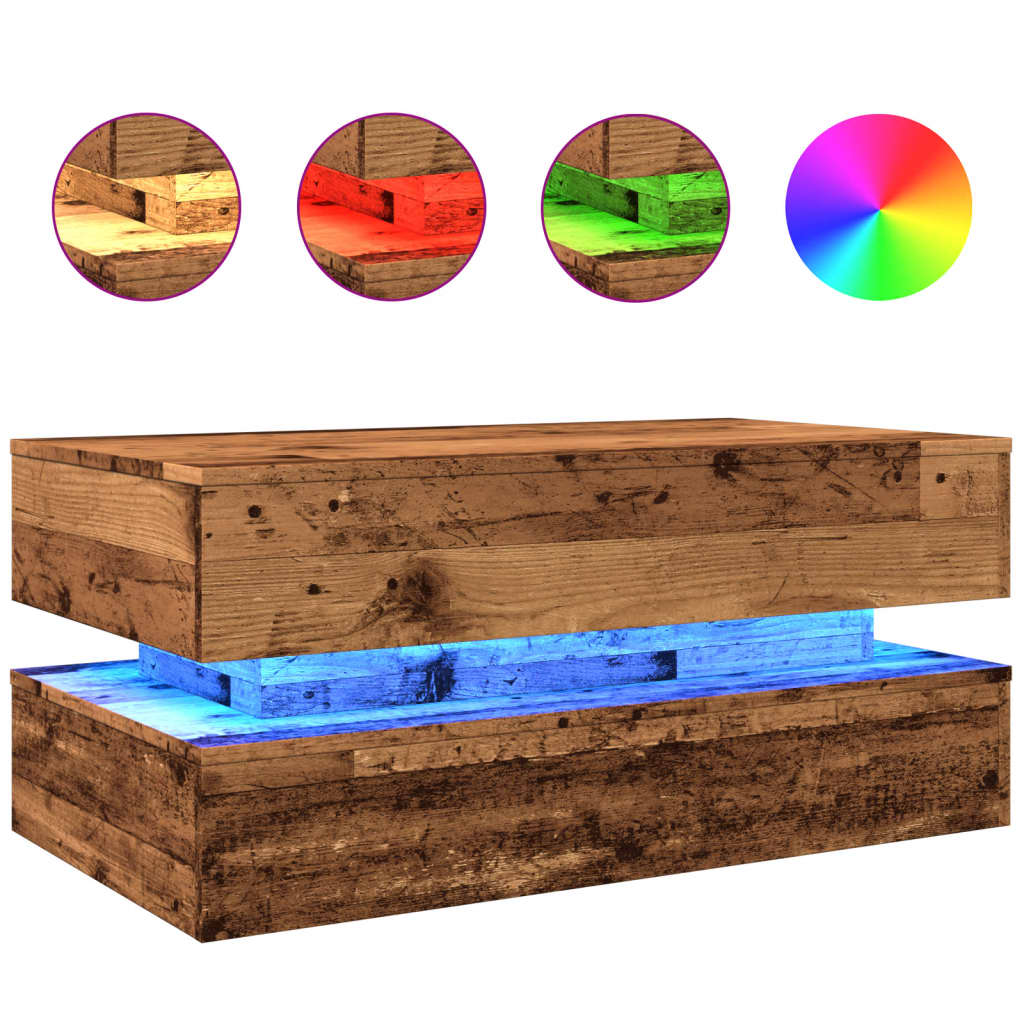 Salontafel met LED-verlichting 90x50x40 cm oud houtkleurig