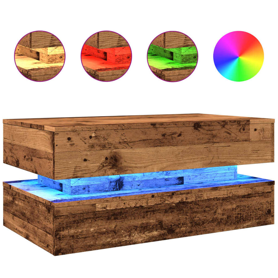 Salontafel met LED-verlichting 90x50x40 cm oud houtkleurig