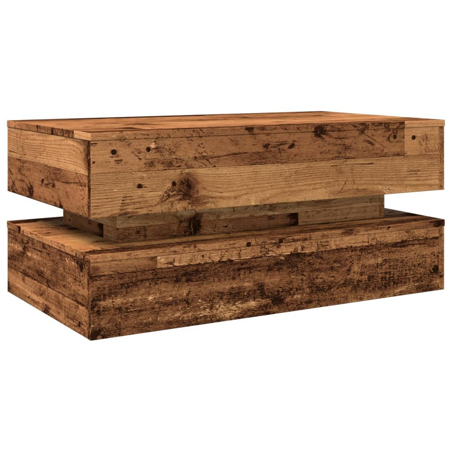 Salontafel met LED-verlichting 90x50x40 cm oud houtkleurig