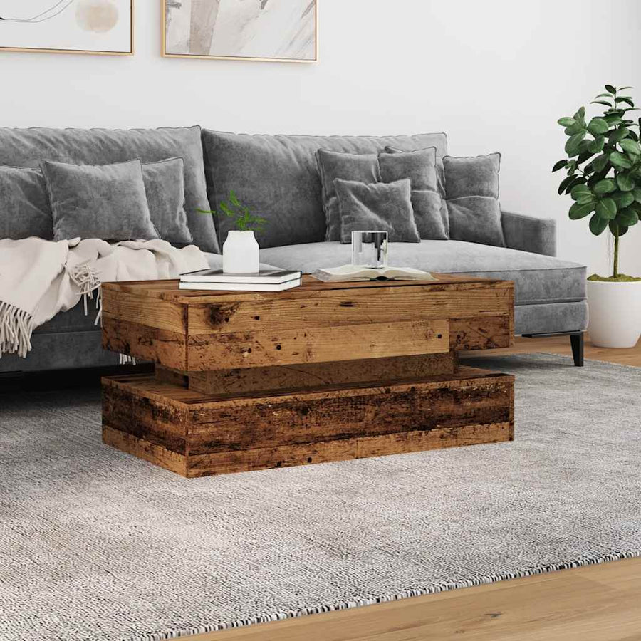 Salontafel met LED-verlichting 90x50x40 cm oud houtkleurig