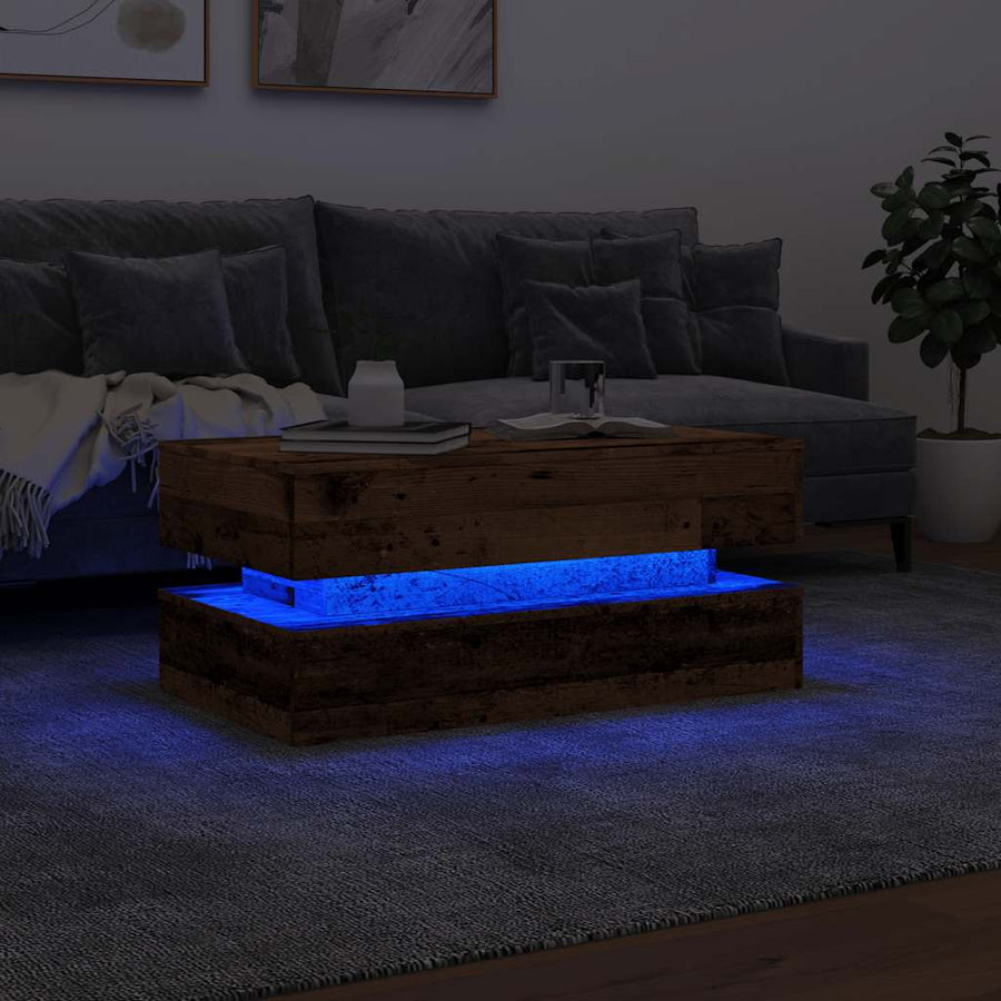 Salontafel met LED-verlichting 90x50x40 cm oud houtkleurig