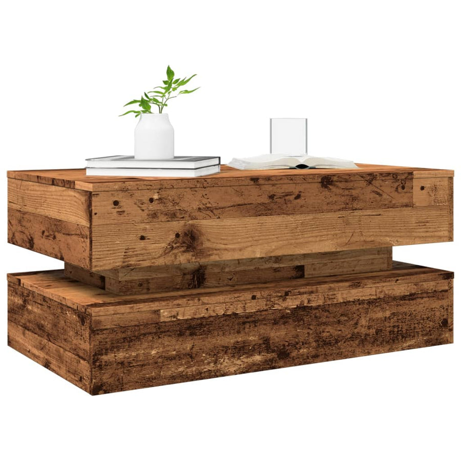 Salontafel met LED-verlichting 90x50x40 cm oud houtkleurig