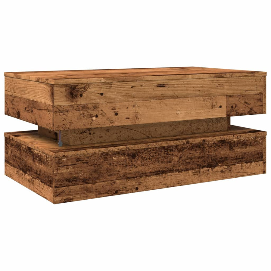 Salontafel met LED-verlichting 90x50x40 cm oud houtkleurig