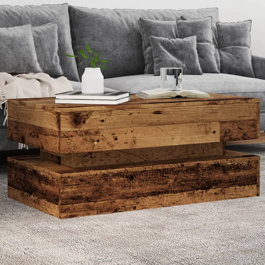 Salontafel met LED-verlichting 90x50x40 cm oud houtkleurig