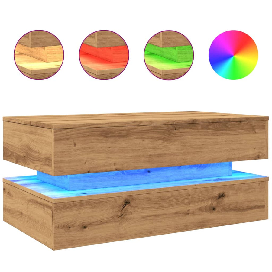 Salontafel met LED-verlichting 90x50x40cm artisanaal eikenkleur