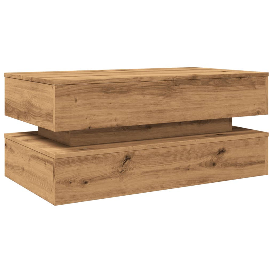 Salontafel met LED-verlichting 90x50x40cm artisanaal eikenkleur