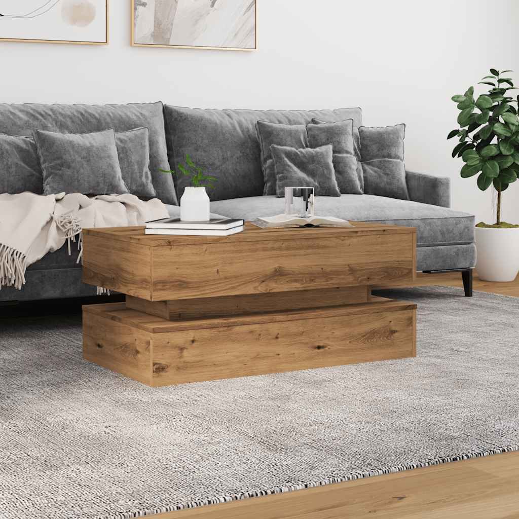 Salontafel met LED-verlichting 90x50x40cm artisanaal eikenkleur