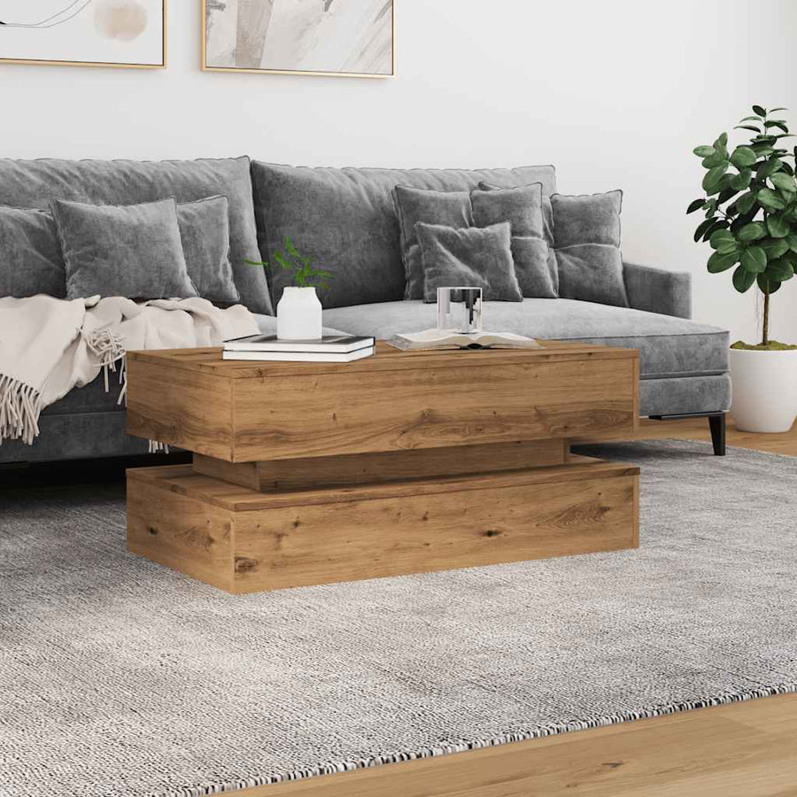 Salontafel met LED-verlichting 90x50x40cm artisanaal eikenkleur