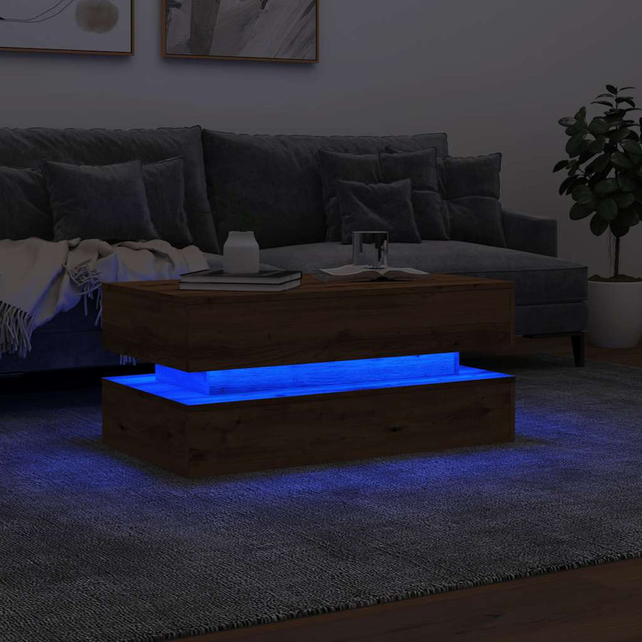 Salontafel met LED-verlichting 90x50x40cm artisanaal eikenkleur