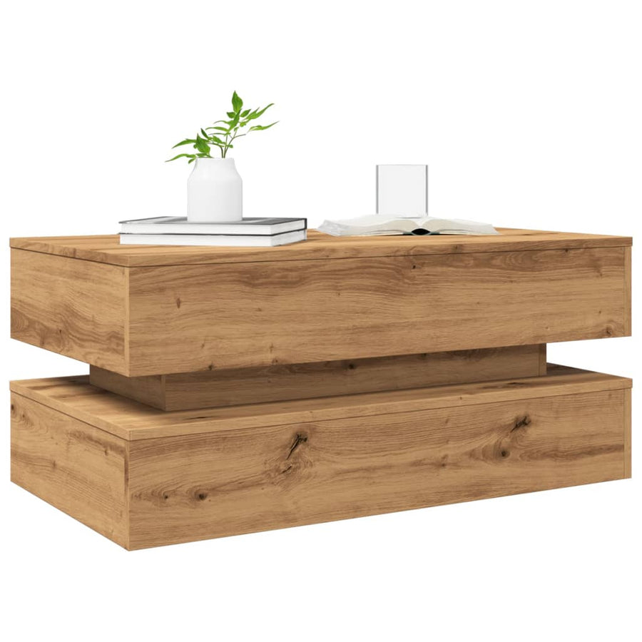 Salontafel met LED-verlichting 90x50x40cm artisanaal eikenkleur