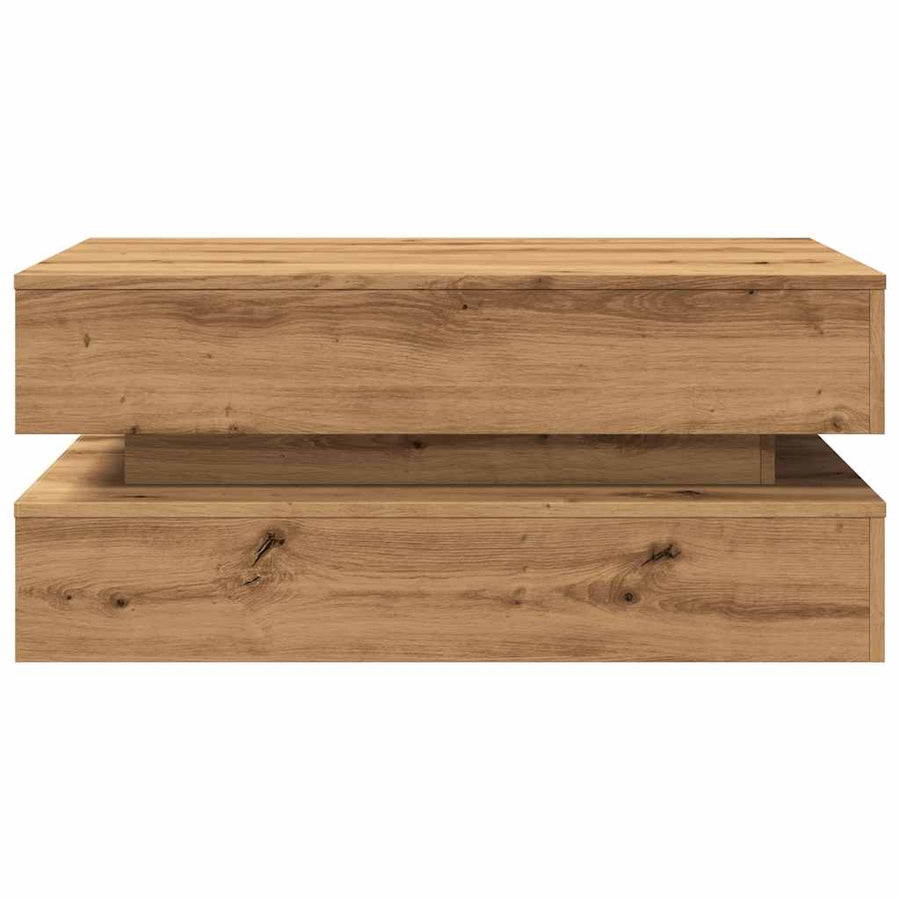 Salontafel met LED-verlichting 90x50x40cm artisanaal eikenkleur