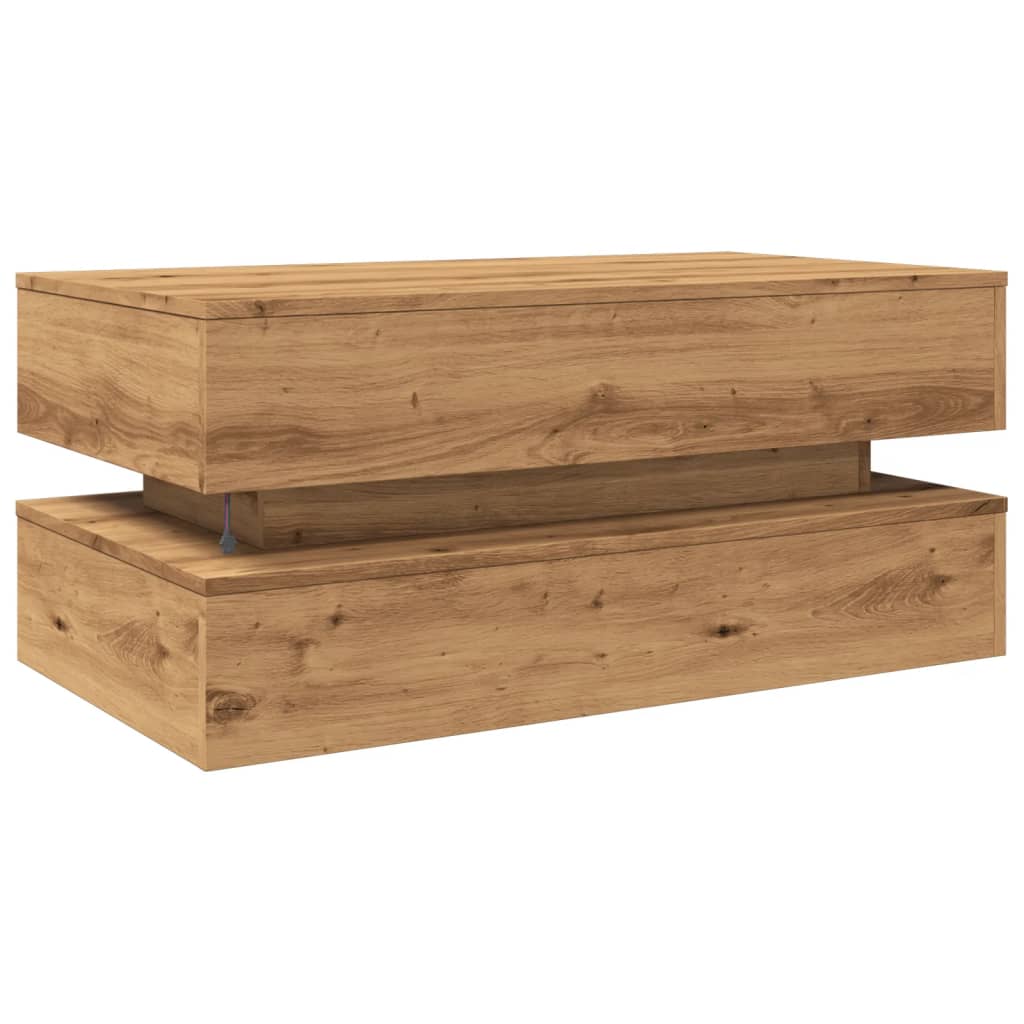 Salontafel met LED-verlichting 90x50x40cm artisanaal eikenkleur