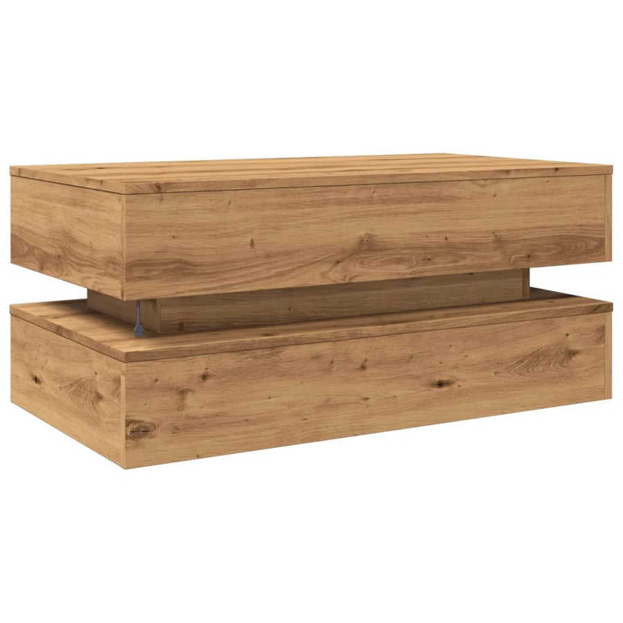 Salontafel met LED-verlichting 90x50x40cm artisanaal eikenkleur