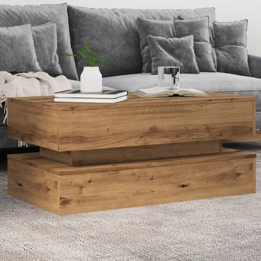 Salontafel met LED-verlichting 90x50x40cm artisanaal eikenkleur
