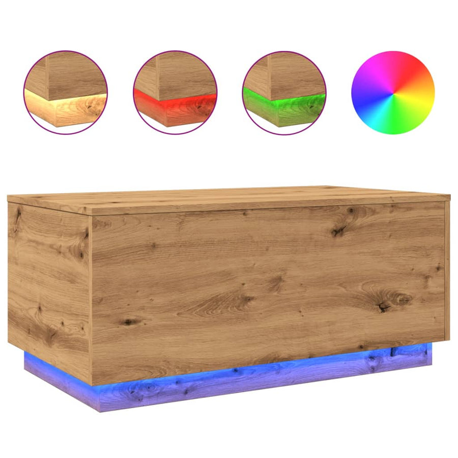 Salontafel met LED-verlichting 90x50x40cm artisanaal eikenkleur