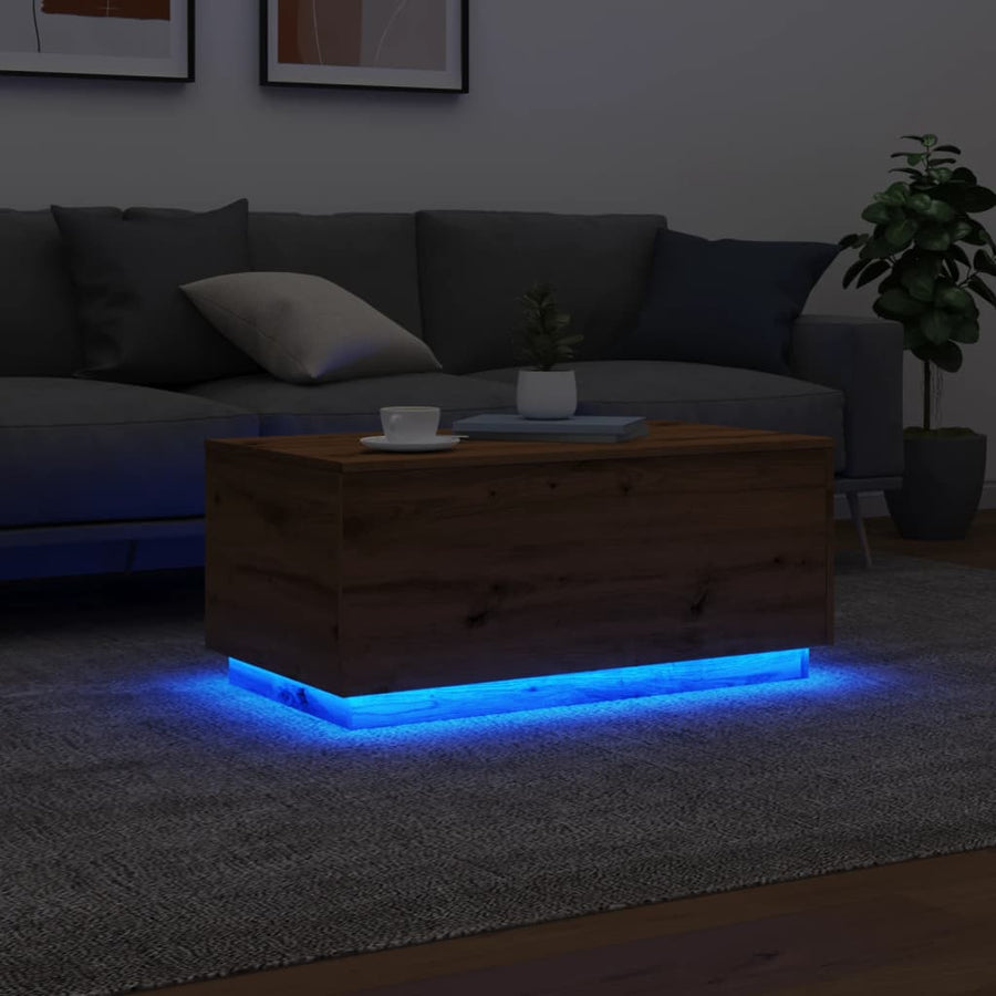 Salontafel met LED-verlichting 90x50x40cm artisanaal eikenkleur