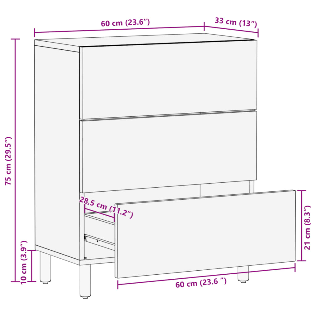 Dressoir 60x33x75 cm bewerkt hout zwart
