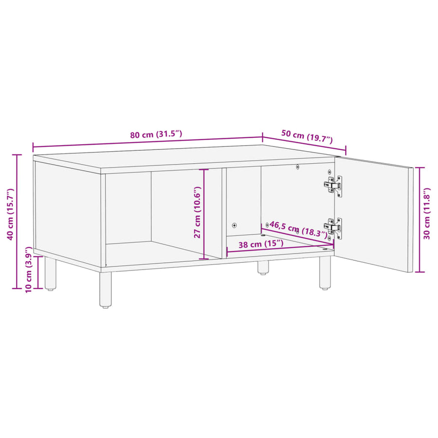 Salontafel 80x50x40 cm bewerkt hout zwart