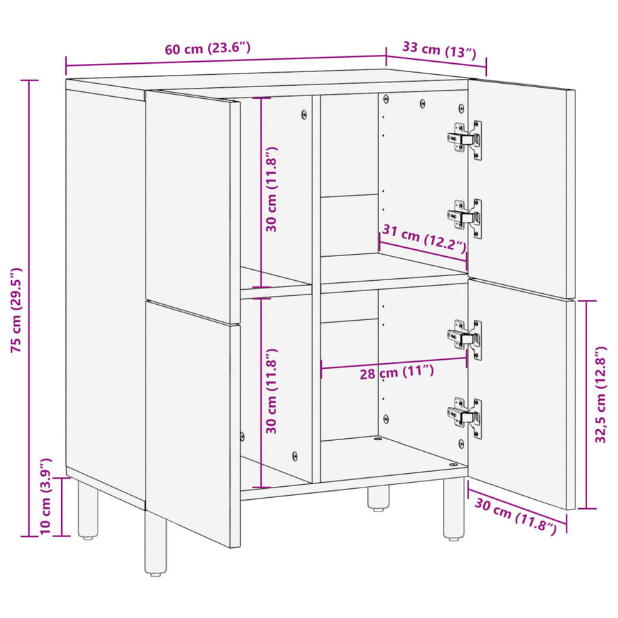 Dressoir 60x33x75 cm bewerkt hout zwart
