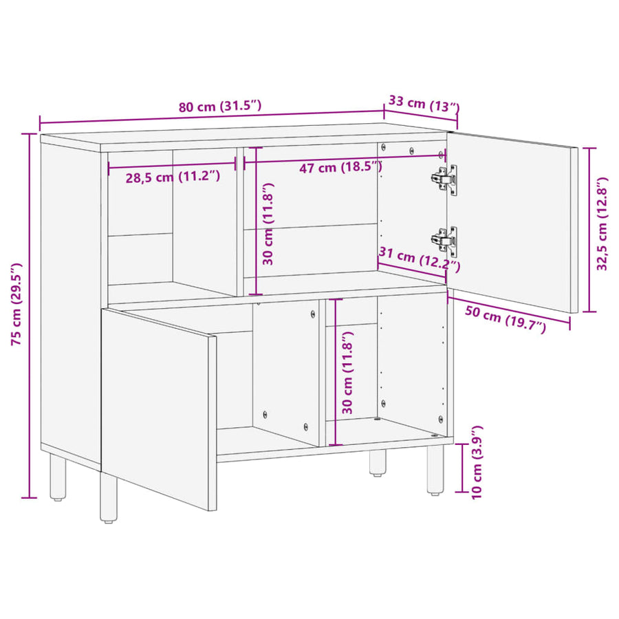 Dressoir 80x33x75 cm bewerkt hout zwart