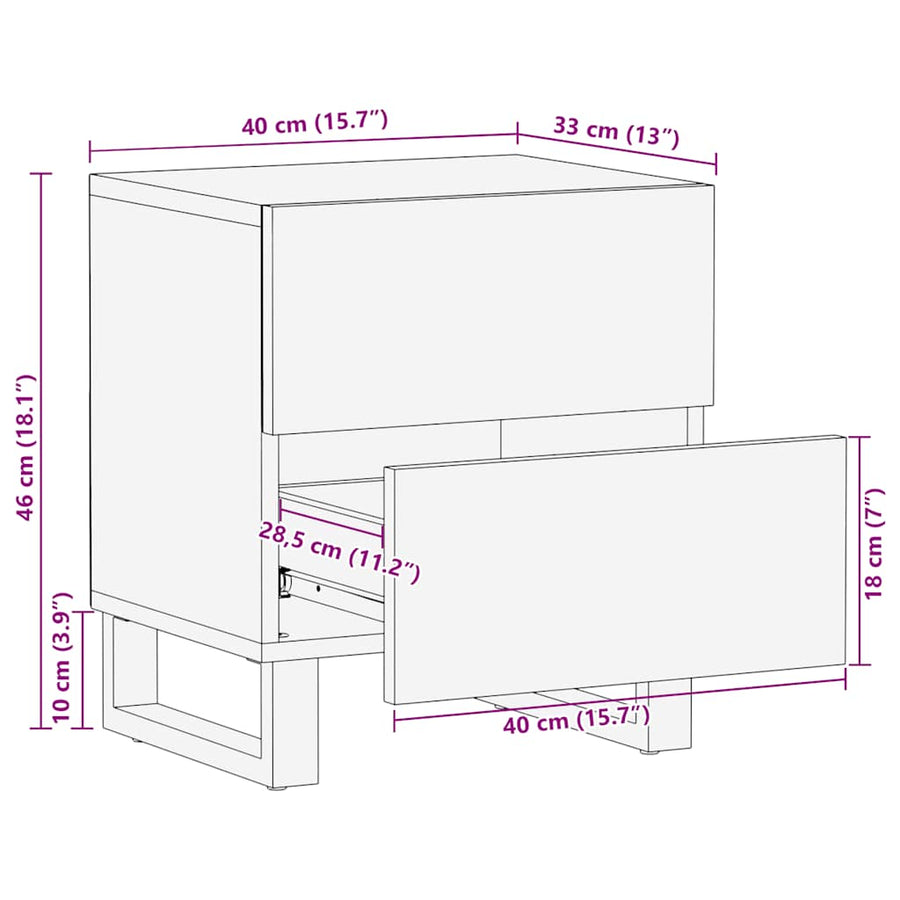 Nachtkastjes 2 st 40x33x46 cm massief mangohout zwart