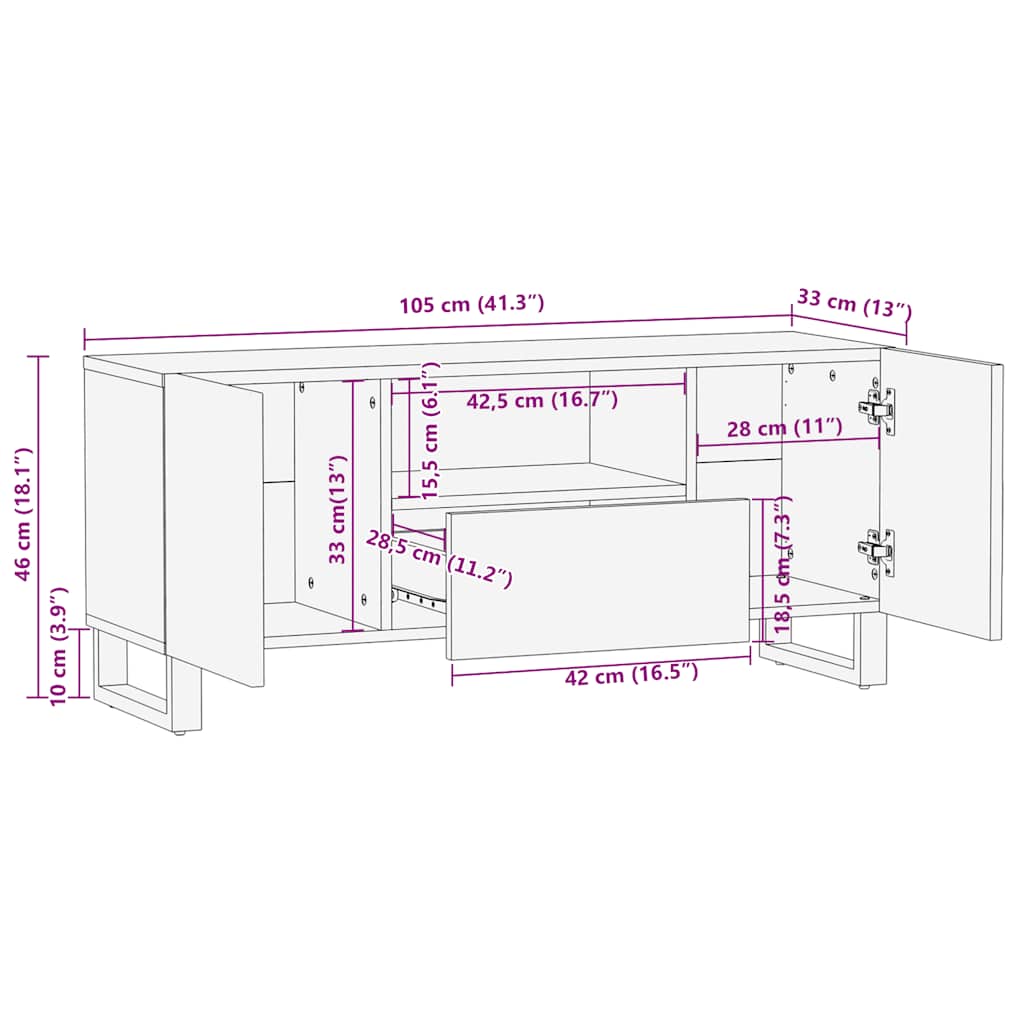 Tv-meubel 105x33x46 cm massief mangohout zwart