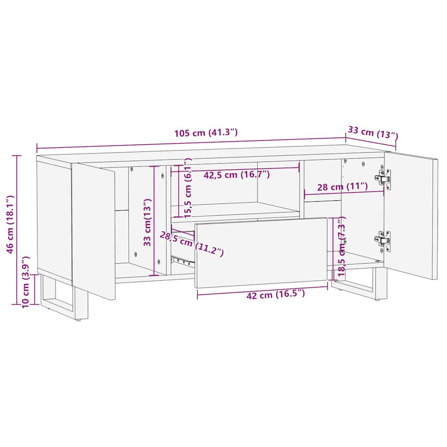 Tv-meubel 105x33x46 cm massief mangohout zwart