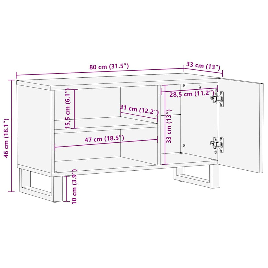 Tv-meubel 80x33x46 cm massief mangohout zwart