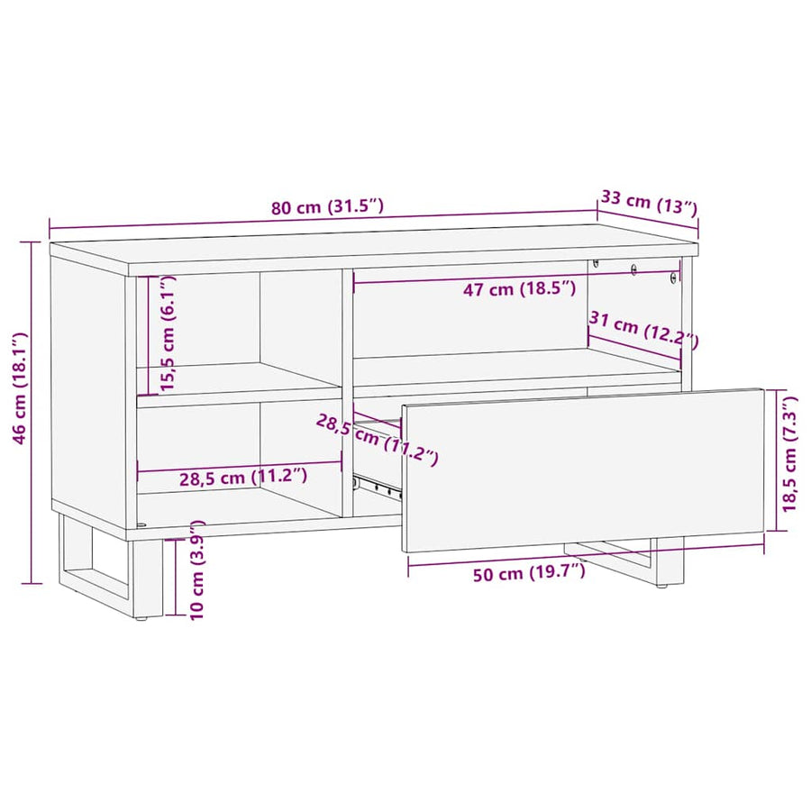 Tv-meubel 80x33x46 cm massief mangohout zwart