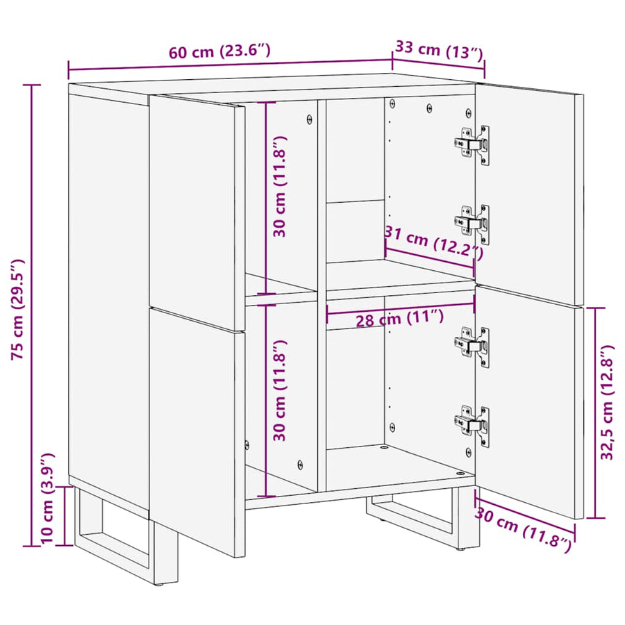 Dressoir 60x33x75 cm massief mangohout zwart