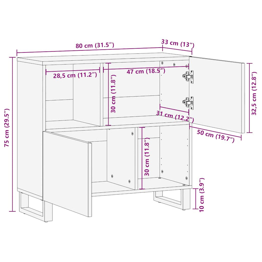 Dressoir 80x33x75 cm massief mangohout zwart