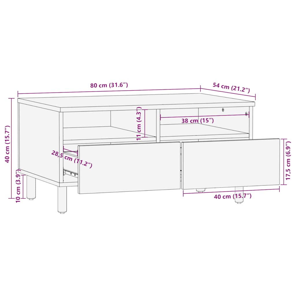 Salontafel 80x54x40 cm massief mangohout bruin