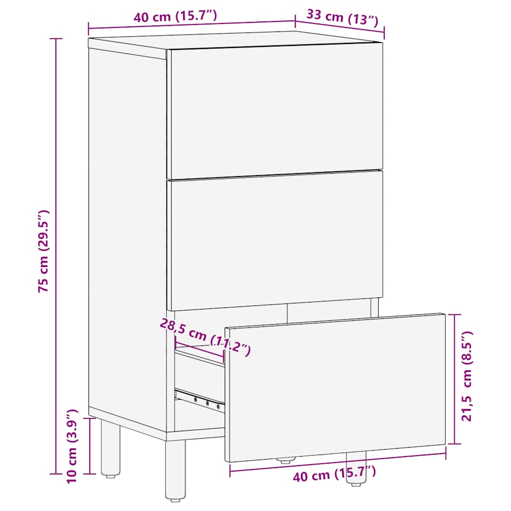 Dressoir 40x33x75 cm massief mangohout bruin