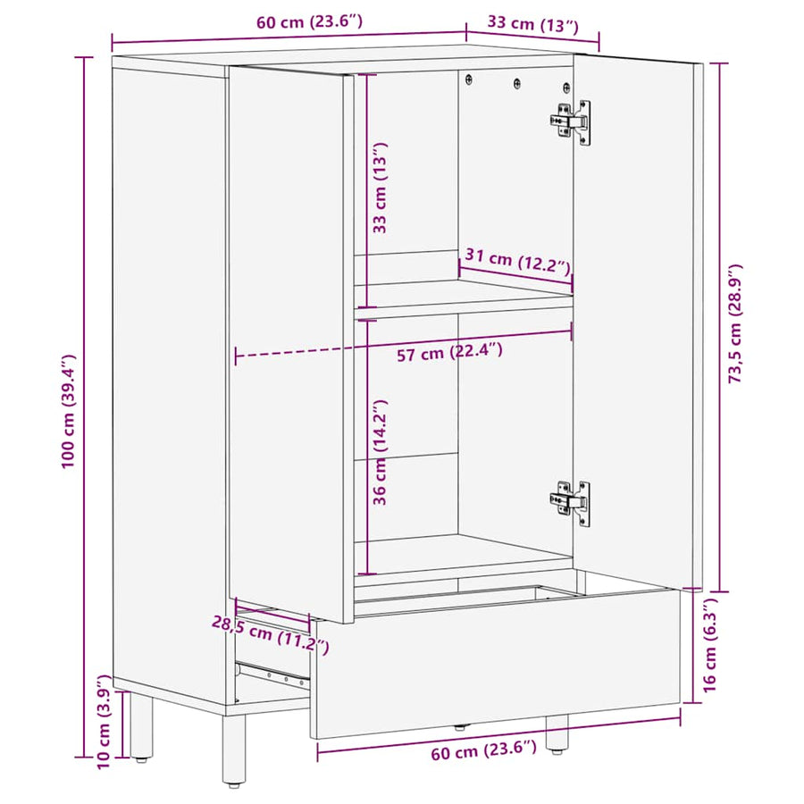 Hoge Kast 60X33X100 Cm Massief Mango