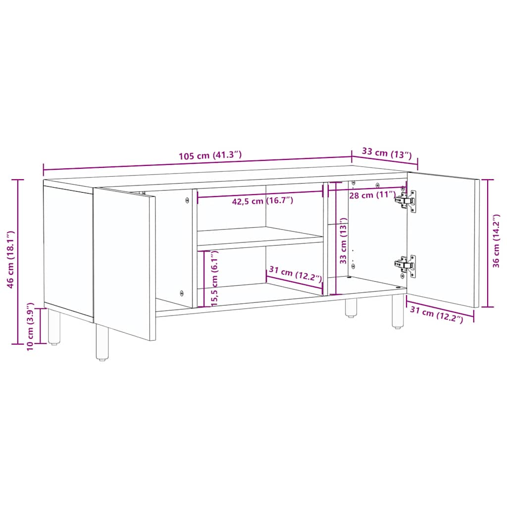 TV-kast 105x33x46 cm massief acaciahout