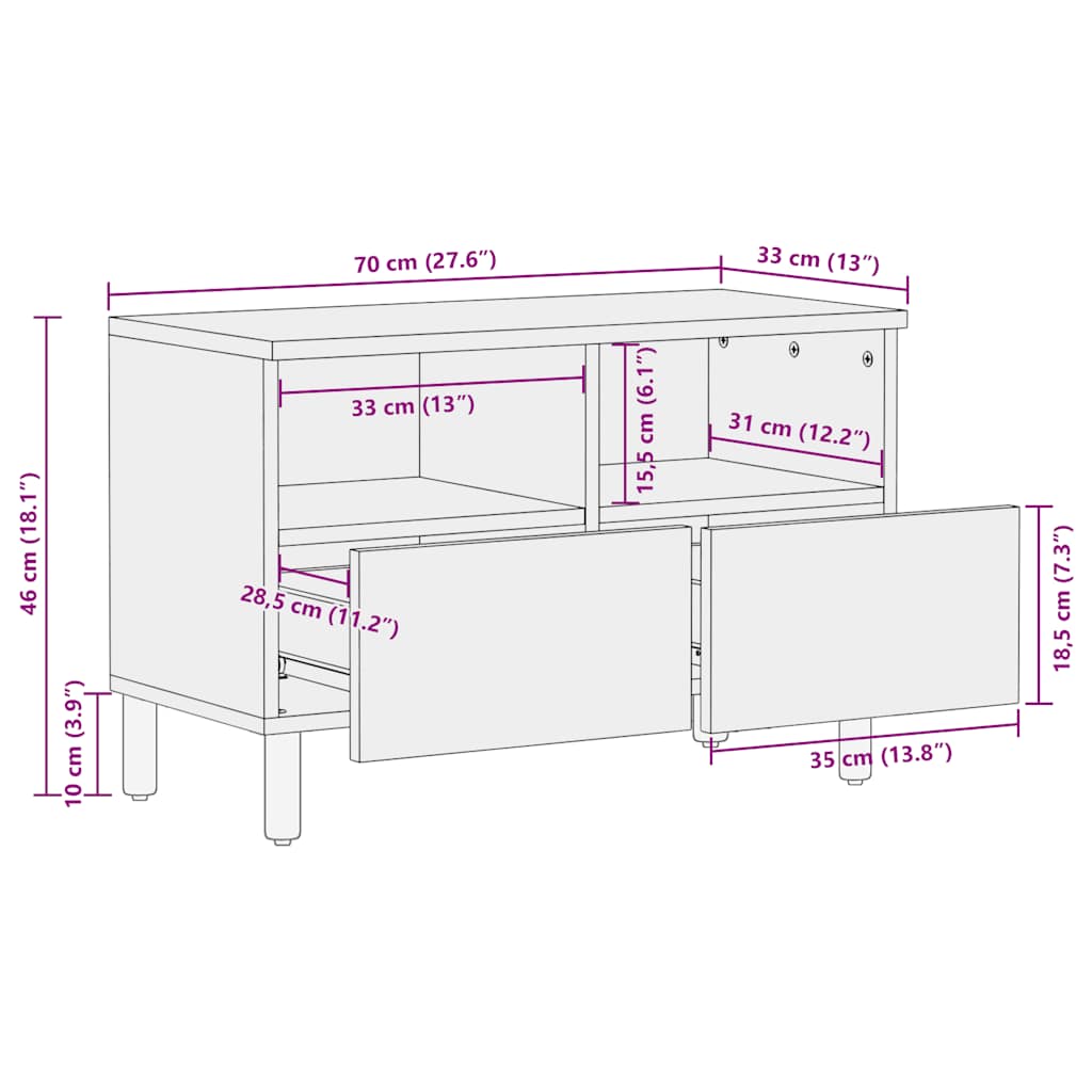 TV-kast 70x33x46 cm massief acaciahout