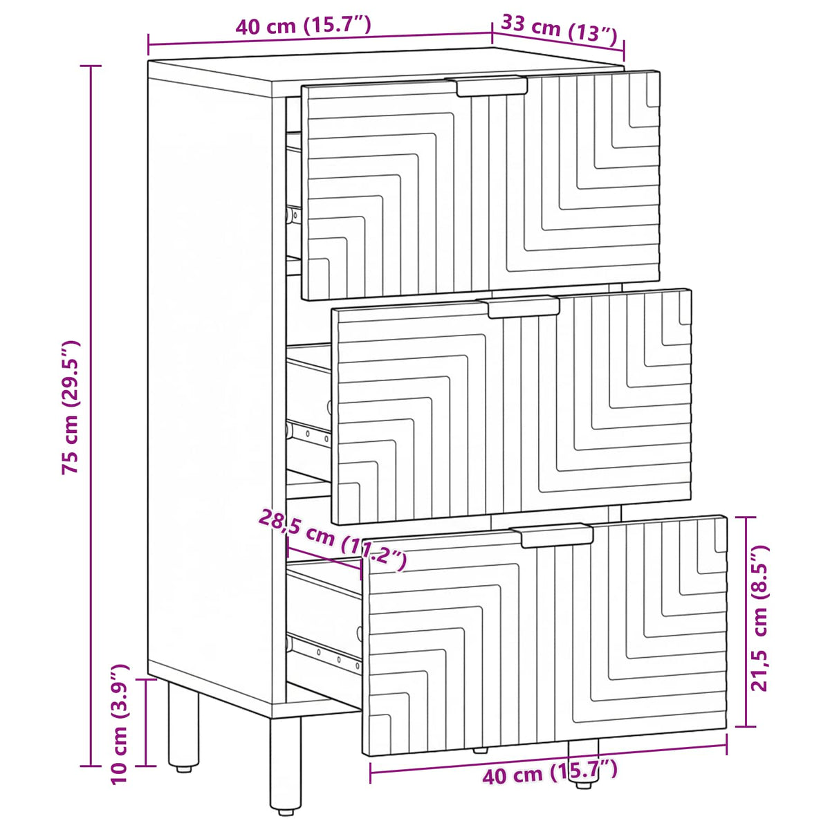 Dressoir met lade Bruin 40 x 33 x 75 cm Massief Mango Hout