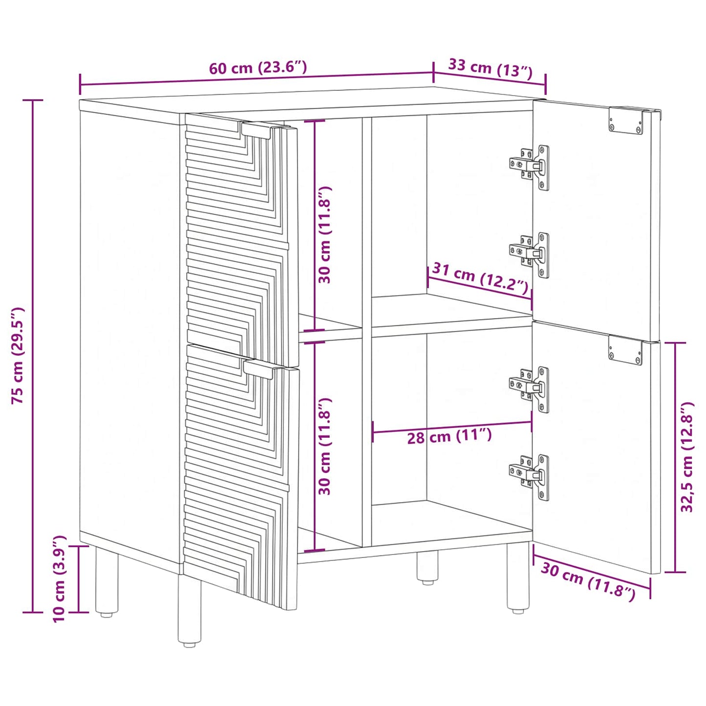 Dressoir met plank Bruin 60 x 33 x 75 cm Massief Mango Hout