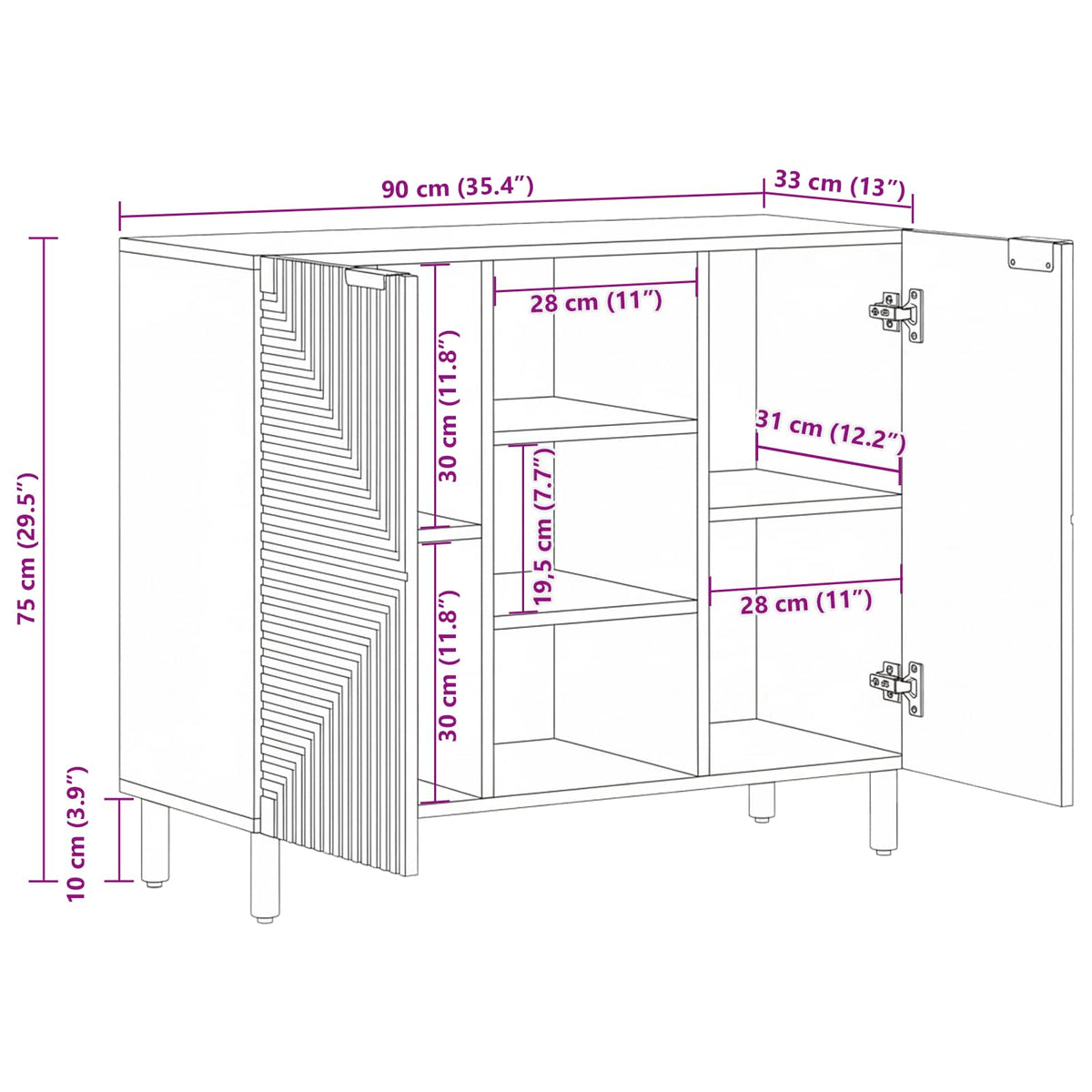 Dressoir met plank Bruin 90 x 33 x 75 cm Massief Mango Hout