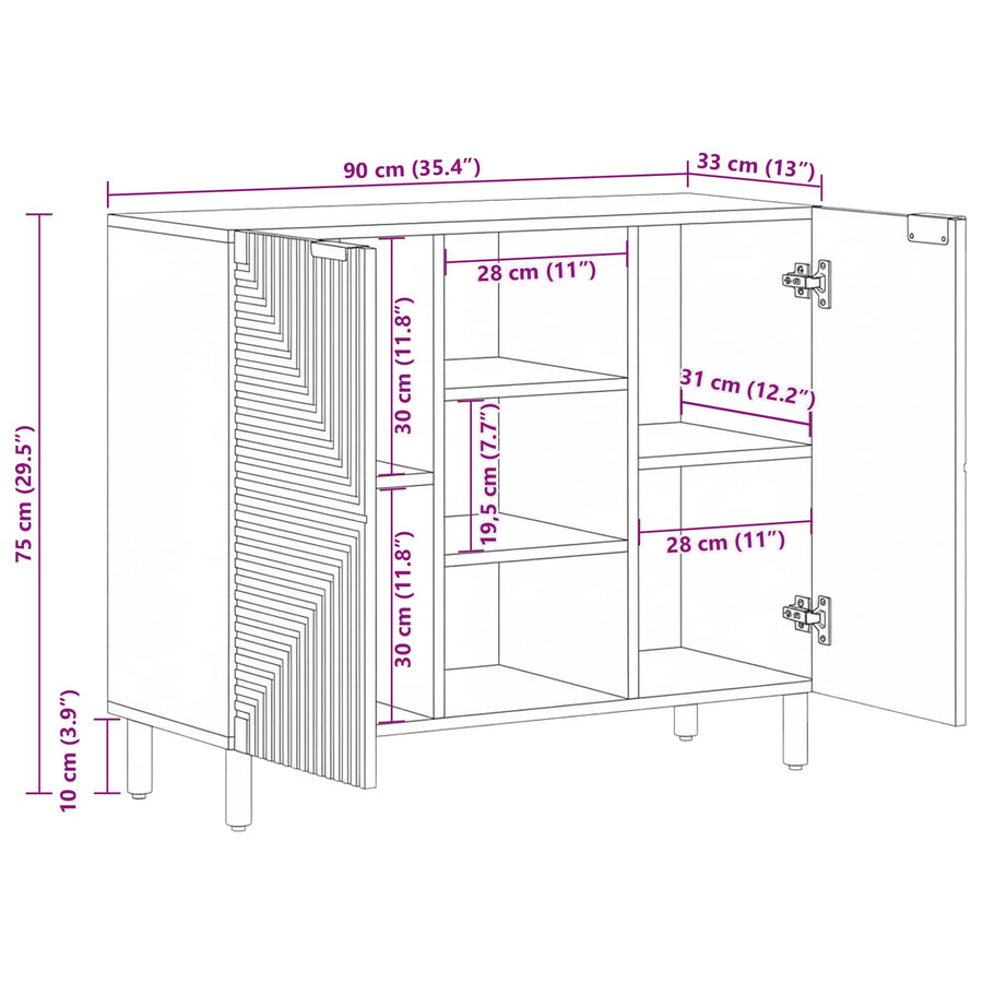 Dressoir met plank Bruin 90 x 33 x 75 cm Massief Mango Hout