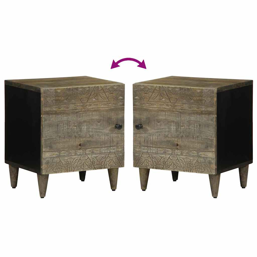 Nachtkastjes 2 st 40x33x46 cm massief mangohout lichtgrijs